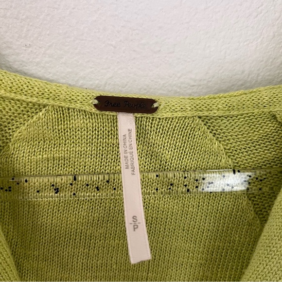 Free People Optimistic Hoodie Women Sz S Chartreuse Linen Knit Sweater Oversize - Picture 4 of 10